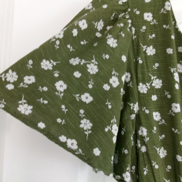 MIAMI Olive Army Green & White Floral Fit and Flare Romper S Surplice Tie Belt - Picture 5 of 12